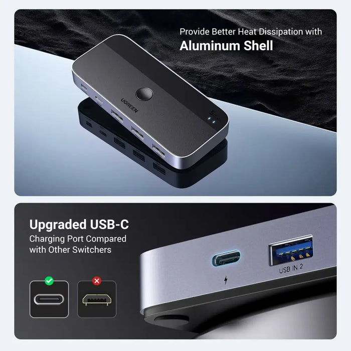 Ugreen CM662 USB 3.0 switch 2-in-4 switch + 2x USB-A cable - black - KVM switches<<<HurtelXML&&& switche