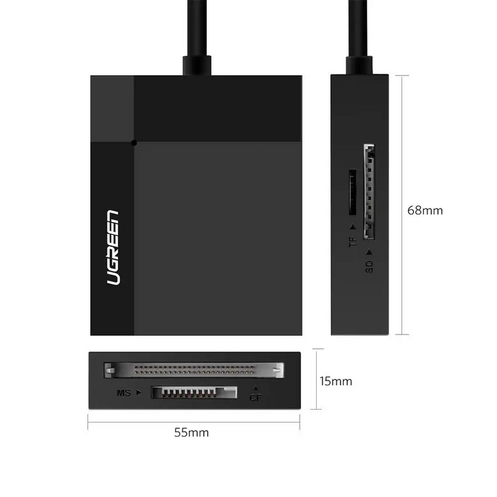 Ugreen CR125 30231 SD / micro SD / CF / MS memory card reader with USB 3.0 cable 0.5m - black - Flash card