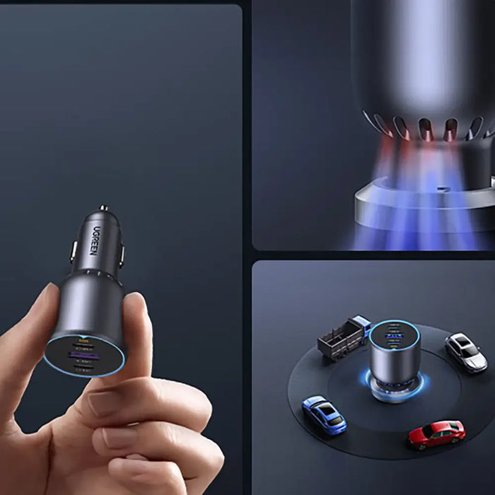 Ugreen EC705 car charger 130W 2x USB-C 1x USB-A - gray - Cell phone USB charger<<<HurtelXML&&&Car chargersZSA-GNI<<<Car