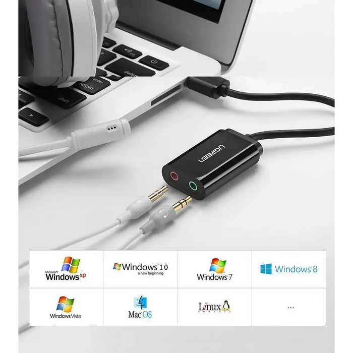 Ugreen external sound card music adapter USB - 3.5 mm mini jack 15cm black (30724) - Audio