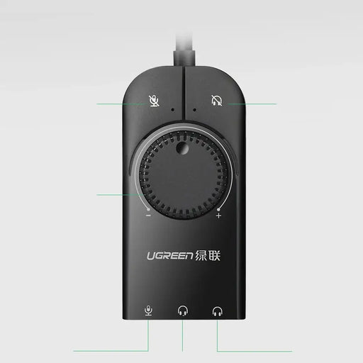 Ugreen external sound card music adapter USB - 3.5 mm mini jack with volume control 15 cm black (40964) - USB