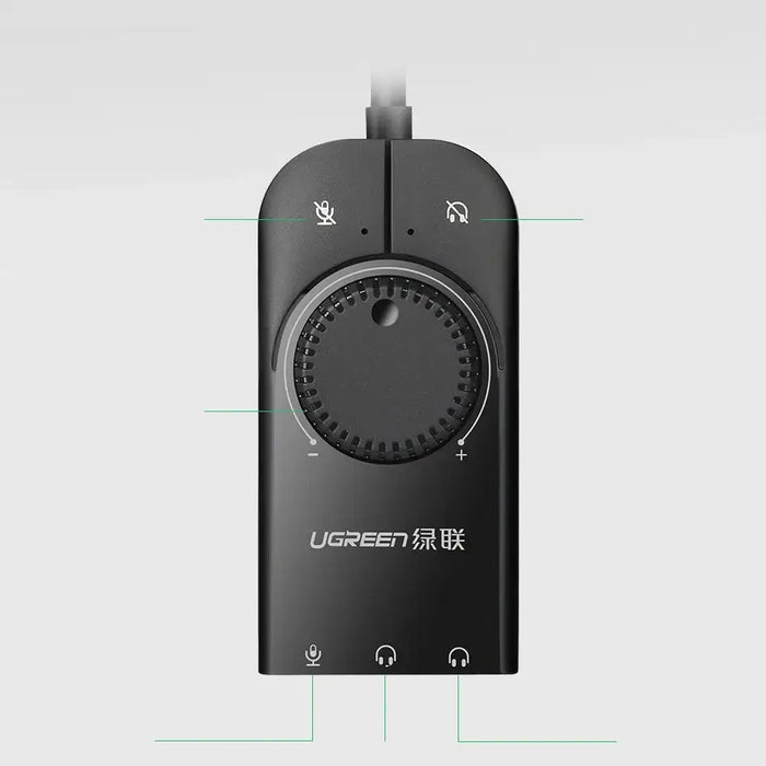 Ugreen external sound card music adapter USB - 3.5 mm mini jack with volume control 15 cm black (40964) - USB