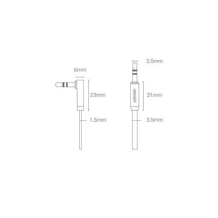 Ugreen flat angled cable AUX audio cable 3.5 mm mini jack 0.5 m black (AV119 10596) - Audio cables<<<HurtelXML