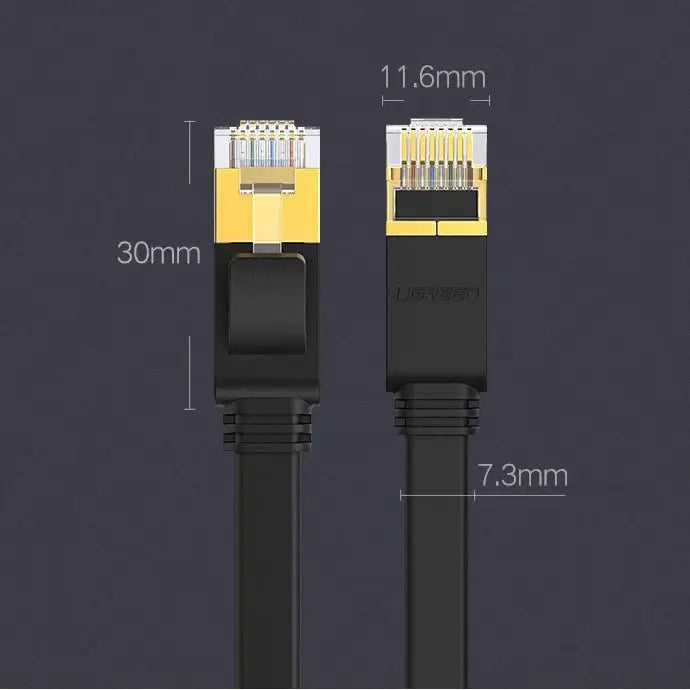 Ugreen Flat Cable Internet Network Cable Ethernet Patchcord RJ45 Cat 7 STP LAN 10 Gbps 3m Black (NW106 11262) - Network