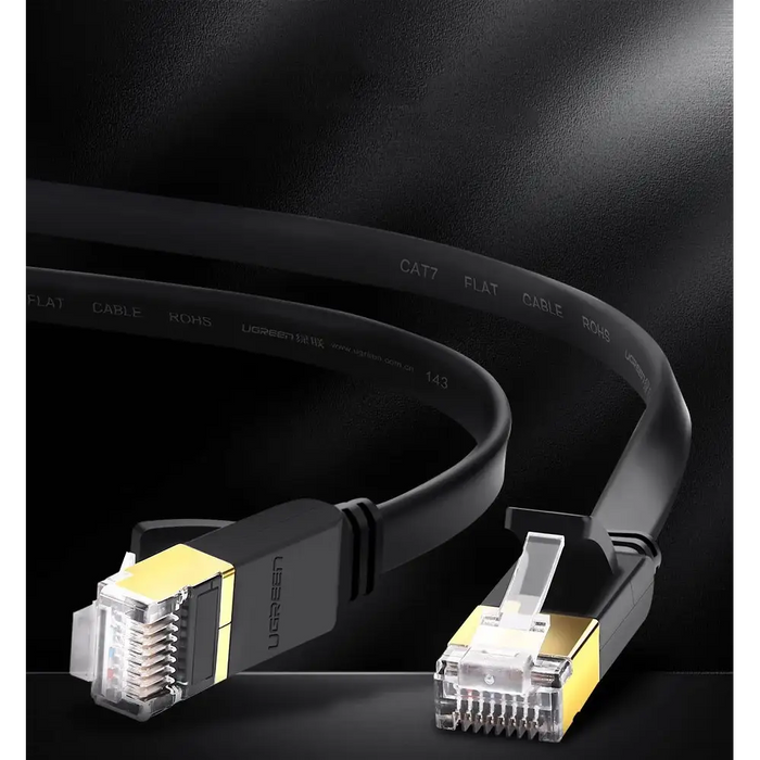 Ugreen Flat Cable Internet Network Cable Ethernet Patchcord RJ45 Cat 7 STP LAN 10 Gbps 10m Black (NW106 11265)