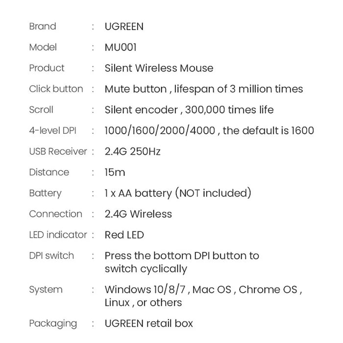Ugreen handy wireless mouse USB gray (MU001) - Other office accessories<<<HurtelXML