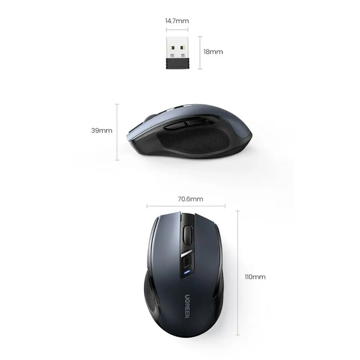 Ugreen MU006 Wireless USB 2.4GHz 4000 DPI Optical Mouse - Black - Other office