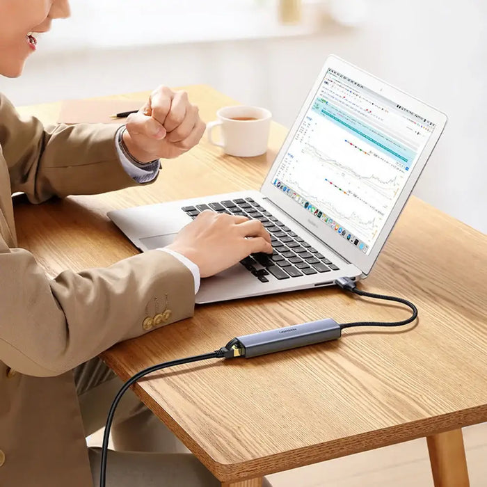 Ugreen multifunctional adapter HUB USB 3.0 - 3 x USB / Ethernet RJ-45 / USB Type C PD gray (CM475) - USB