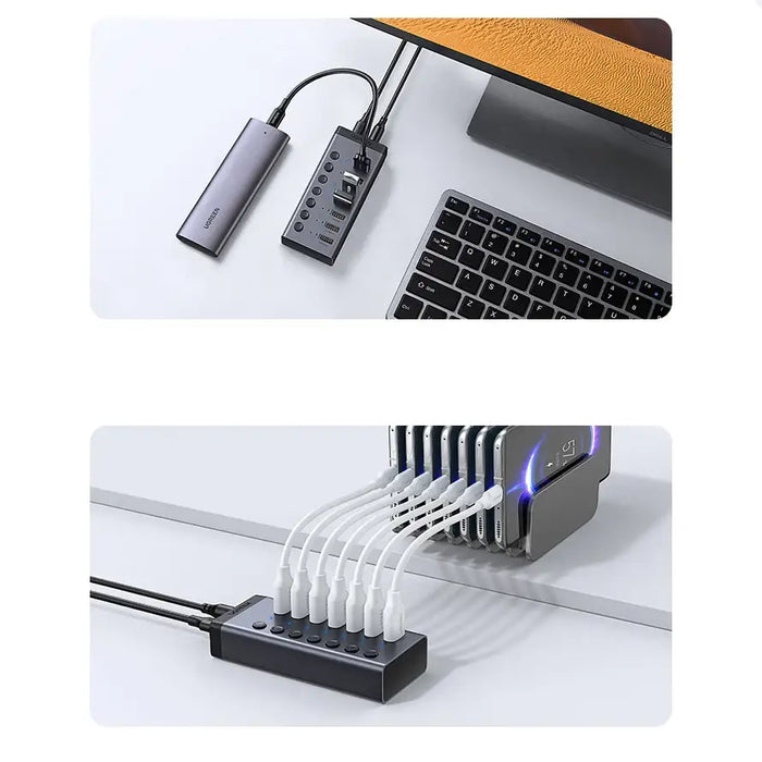 Ugreen multifunctional HUB 7in1 USB Type C - 7x USB Type A 3.0 PD DC 12V gray (CM481) - USB hubs<<<HurtelXML