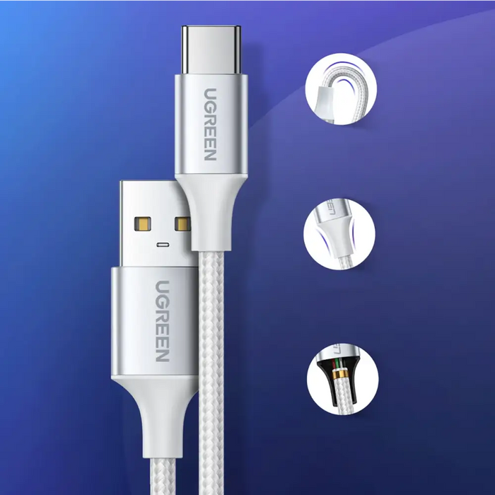 Ugreen US288 60131 USB-A / USB-C QC 3.0 3A 1m cable - white - Cell phone cables<<<HurtelXML