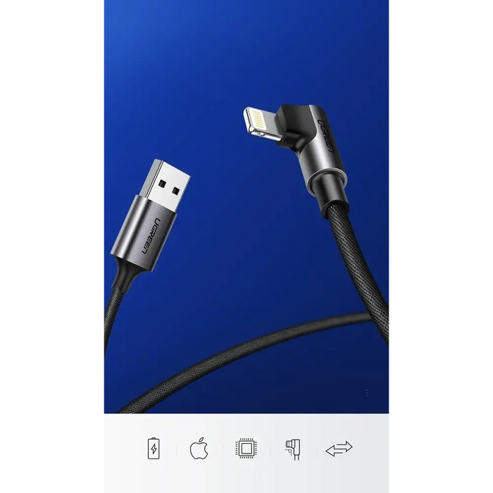 Ugreen US299 60521 angled Lightning / USB-A MFi cable 2.4A 1m - black - Cell phone cables<<<HurtelXML