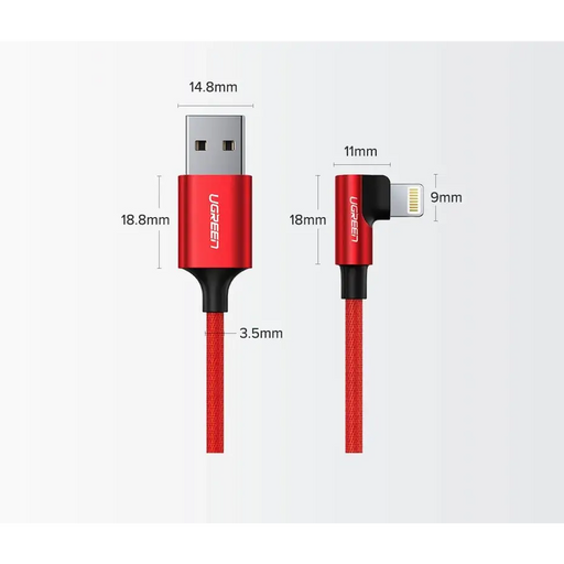 Ugreen US299 60521 angled Lightning / USB-A MFi cable 2.4A 1m - black - Cell phone cables<<<HurtelXML
