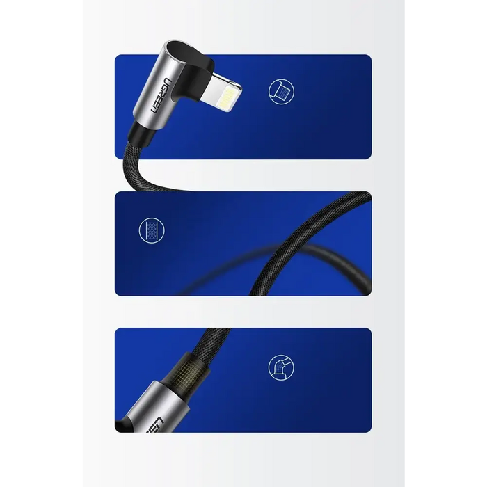 Ugreen US299 60521 angled Lightning / USB-A MFi cable 2.4A 1m - black - Cell phone cables<<<HurtelXML