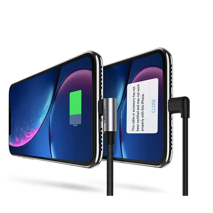 Ugreen US299 60521 angled Lightning / USB-A MFi cable 2.4A 1m - black - Cell phone cables<<<HurtelXML