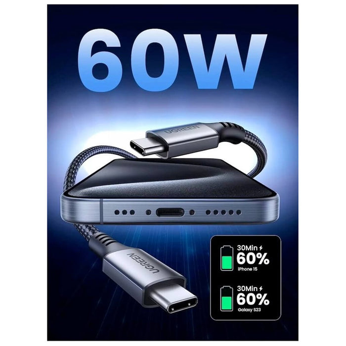 USB-C TO USB-C DATA AND CHARGING CABLE - 60W 1m (US567) UGREEN - GRAY