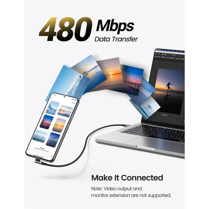 BRAIDED USB-C/USB-C CABLE 5A 100W 90 DEGREES LENGTH 2M US334 UGREEN
