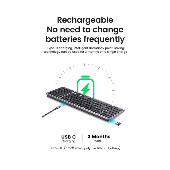 Ugreen KU005 Bluetooth / 2.4 GHz wireless membrane keyboard - black