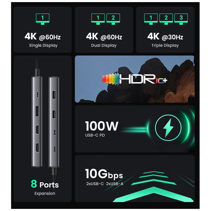 MULTIFUNCTIONAL ADAPTER 8in1 HDMI/DP/100WPD CM639 UGREEN