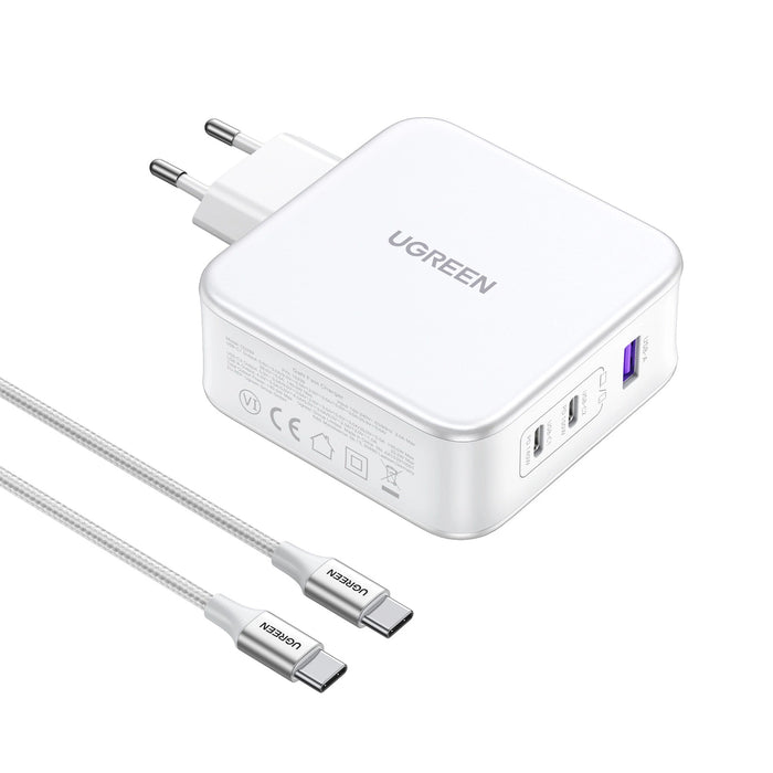 GaN Ugreen Nexode CD289 USB-A/2xUSB-C 140W wall charger + USB-C - USB-C cable 1.5m - white