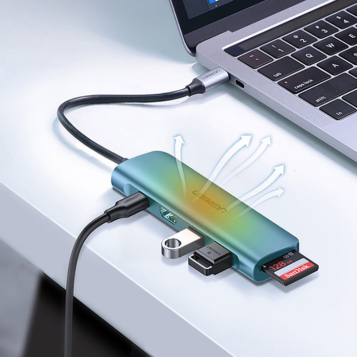 Ugreen CM195 6in1 adapter USB-C - HDMI / 2x USB-A 3.0 / USB-C PD / SD / TF reader - gray