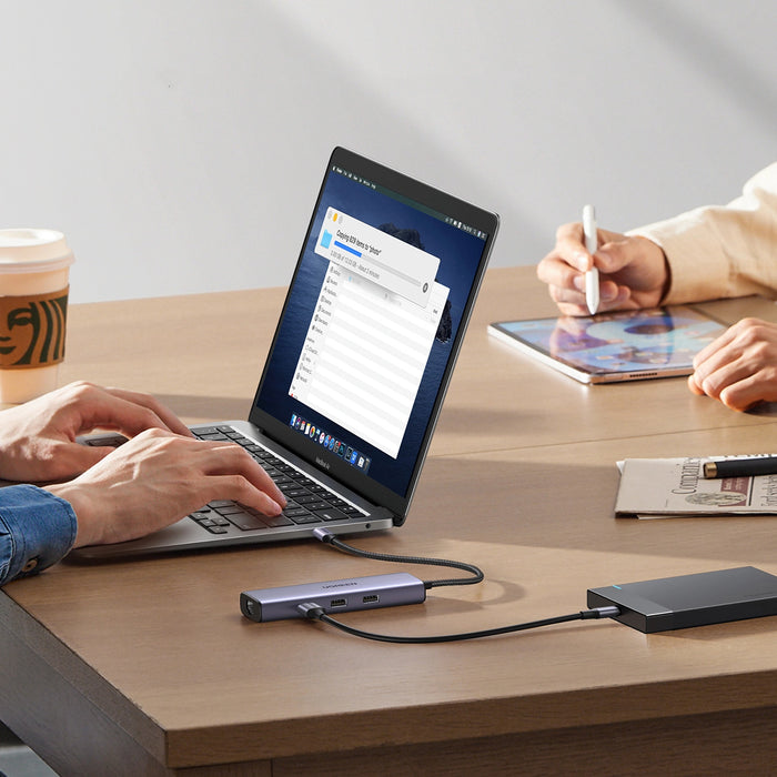 HUB Ugreen CM512 15598 6in1 USB-C - 3x USB-A 3.0 / HDMI / RJ45 / USB-C PD - gray