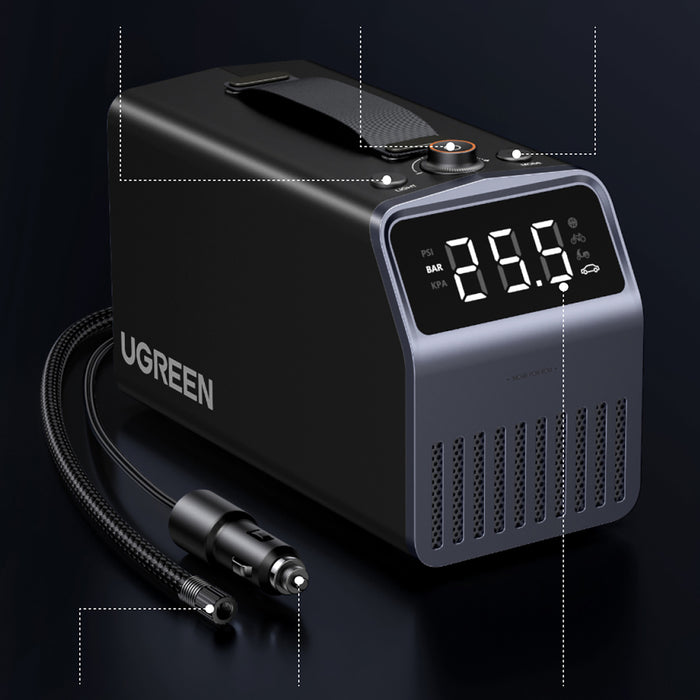 Ugreen 150 PSI 12V Electric Car Tire Pump with Digital Display - Gray