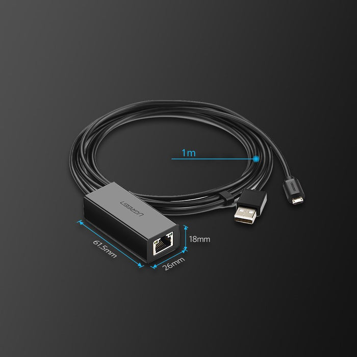 Ugreen 30985 external network card for Chromecast with micro USB / USB-A connectors 100Mb/s 1m - black