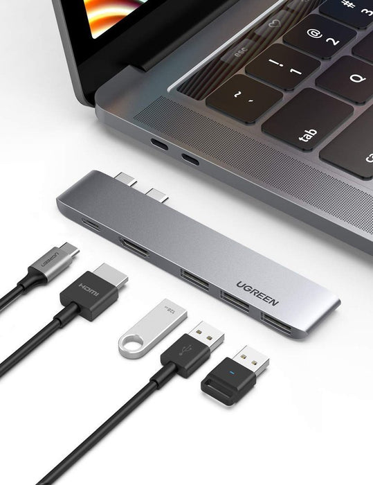 HUB Ugreen 60559 2x USB-C / USB-C PD (Thunderbolt 3, 100W, 4K 60 Hz, 10 Gbps) / HDMI 4K 30 Hz / 3x USB 3.0 for MacBook Pro / Air - Gray