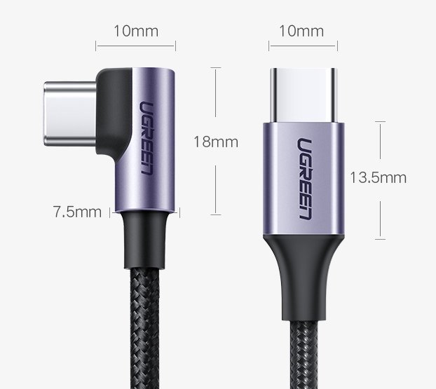Ugreen US255 50125 USB-C (straight) / USB-C (angled) PD QC cable 60W 3A 2m - gray