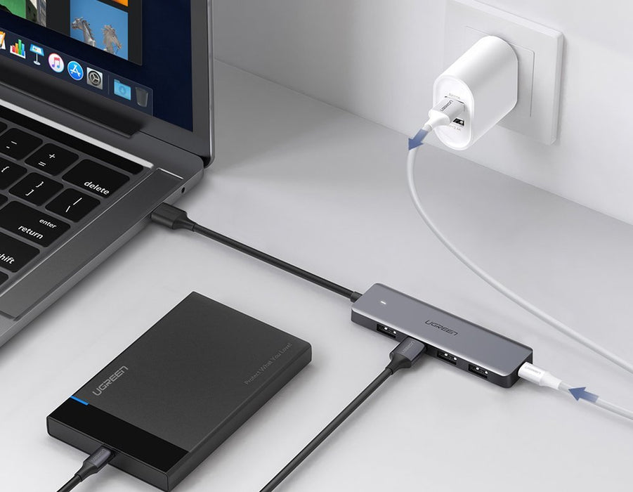 Ugreen USB HUB - 4x USB 3.2 Gen 1 with micro USB power port gray (CM219 50985)
