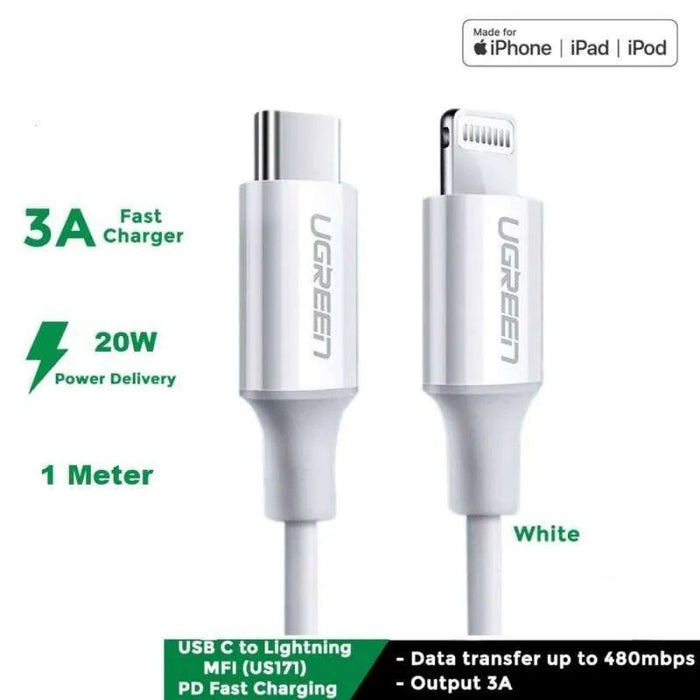 Ugreen US171 Lightning - USB-C MFi PD cable 20W 480Mb/s 1m - white