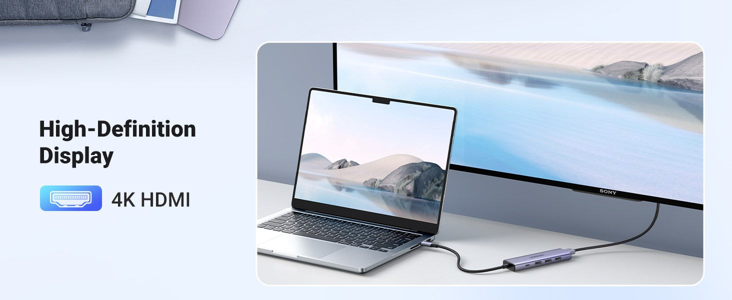 Multifunctional HUB 5in1 USB-C - HDMI 1.4 / 3 x USB-A / USB-C PD 100W Ugreen CM511 - gray