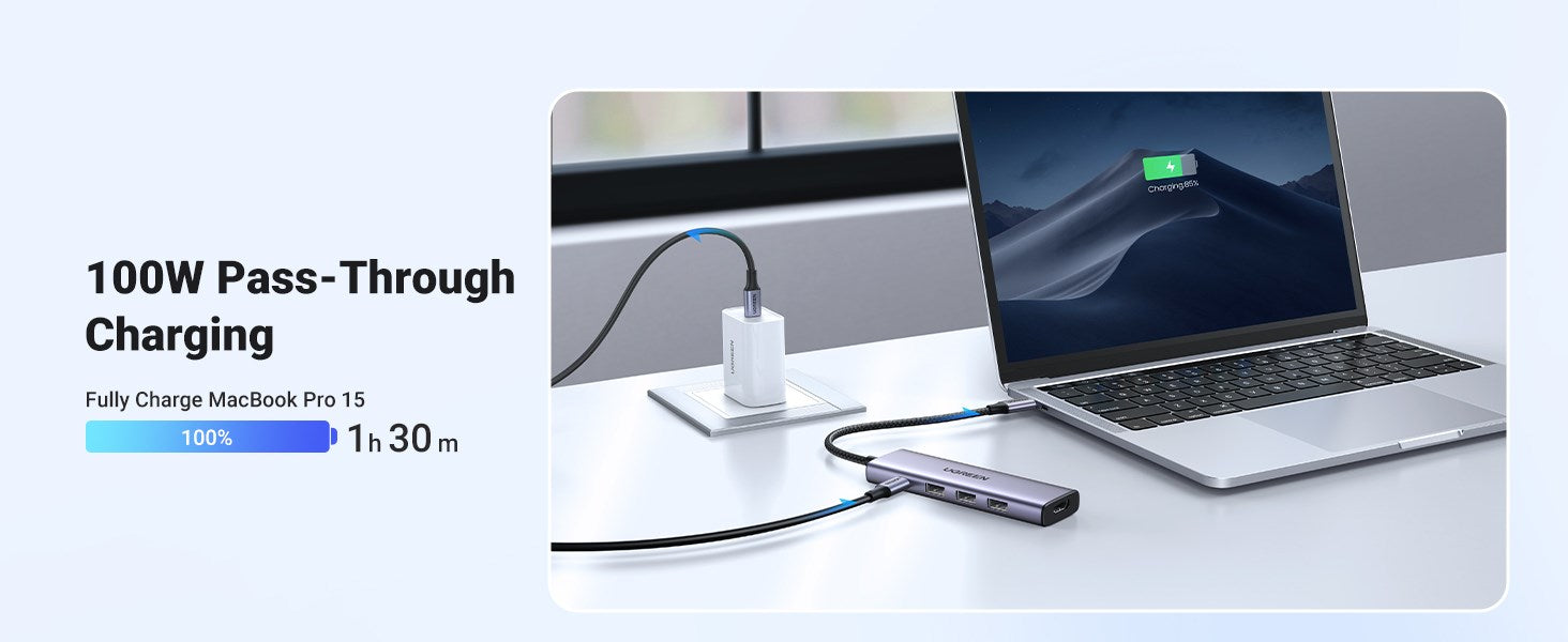 Multifunctional HUB 5in1 USB-C - HDMI 1.4 / 3 x USB-A / USB-C PD 100W Ugreen CM511 - gray