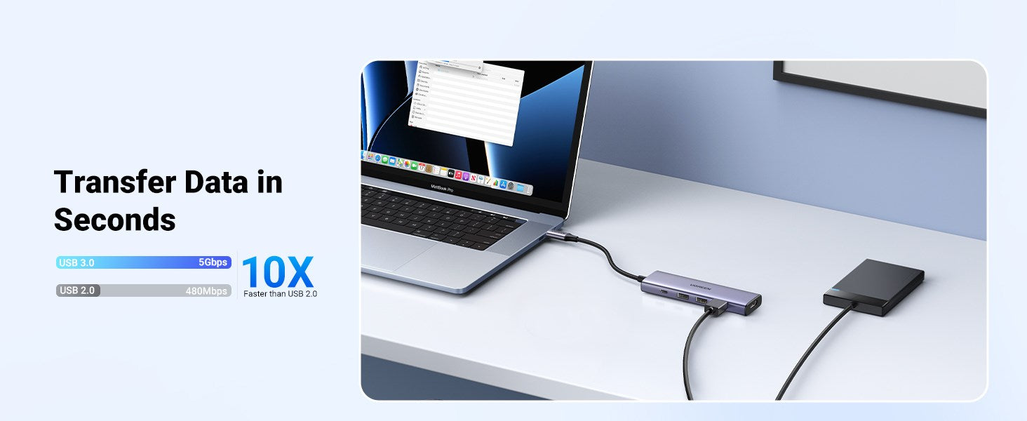 Multifunctional HUB 5in1 USB-C - HDMI 1.4 / 3 x USB-A / USB-C PD 100W Ugreen CM511 - gray