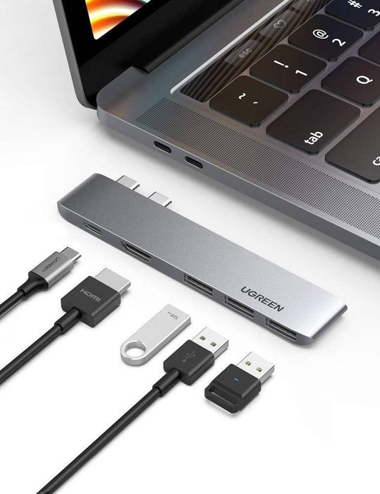 HUB Ugreen 60559 2x USB-C / USB-C PD (Thunderbolt 3, 100W, 4K 60 Hz, 10 Gbps) / HDMI 4K 30 Hz / 3x USB 3.0 for MacBook Pro / Air - Gray