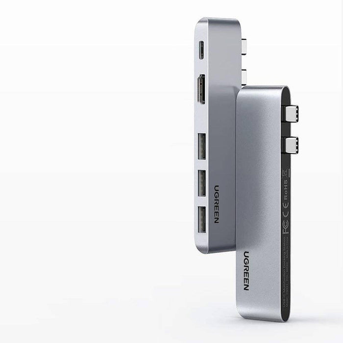 HUB Ugreen 60559 2x USB-C / USB-C PD (Thunderbolt 3, 100W, 4K 60 Hz, 10 Gbps) / HDMI 4K 30 Hz / 3x USB 3.0 for MacBook Pro / Air - Gray