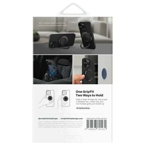 Uniq Gripfit Premium 360 Magnetic Mount&Kickstand Magnetic Holder black/carbon black - Cell phone holders<<<HurtelXML