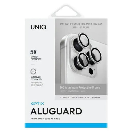 Uniq Optix Aluminum Camera Lens Protector iPhone 16 Pro 6.3’’ / 16 Pro Max 6.9’’ sterling silver camera lens glass