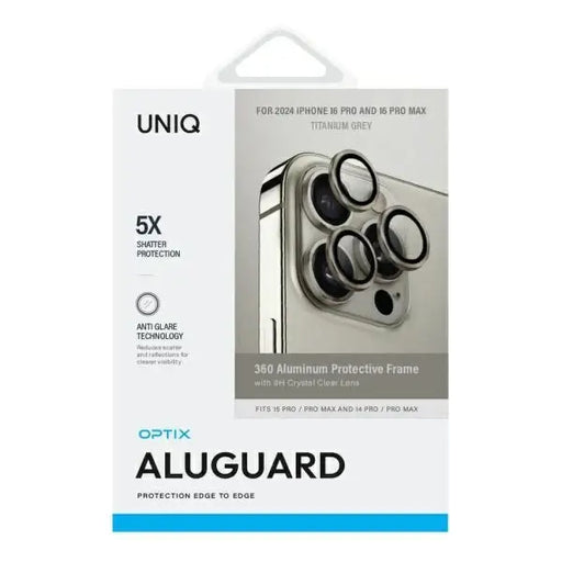 Uniq Optix Aluminum Camera Lens Protector iPhone 16 Pro / 16 Pro Max with applicator - titanium - Cell phone tempered