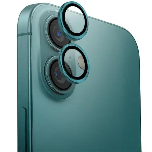 Uniq Optix Aluminum Camera Lens Protector with Applicator for iPhone 16 / iPhone 16 Plus - Green - Cell phone tempered