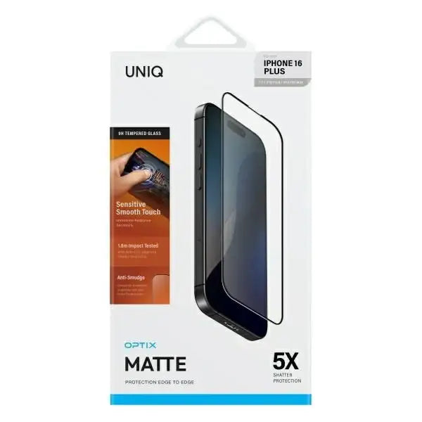 Uniq Optix Matte tempered glass with applicator for iPhone 16 Plus - Cell phone tempered glass<<<HurtelXML
