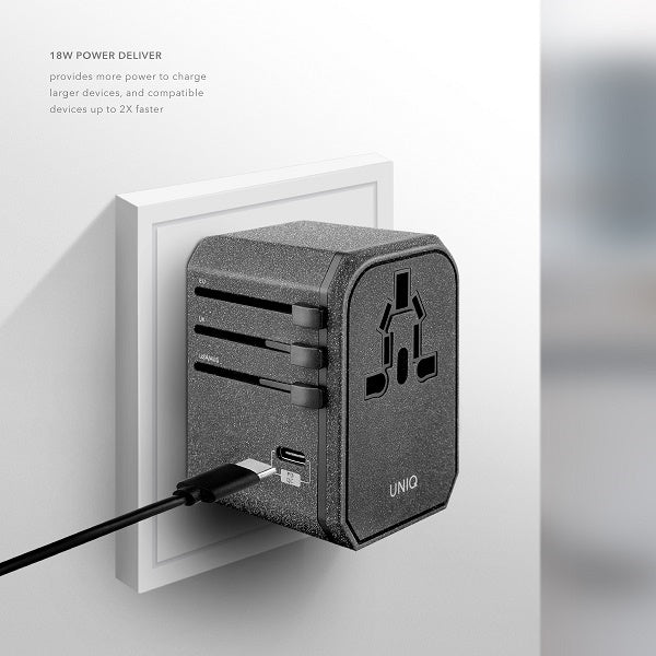 Uniq Voyage LITHOS Collective 33W 2xUSB PD 18W QC 3.0 travel adapter - gray