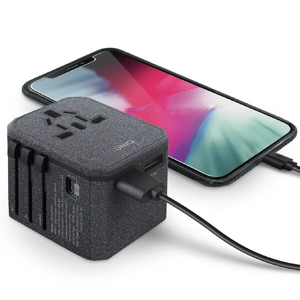 Uniq Voyage LITHOS Collective 33W 2xUSB PD 18W QC 3.0 travel adapter - gray