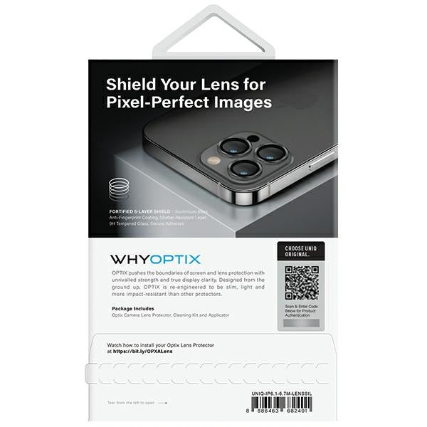 Uniq Optix Aluminum Camera Lens Protector for iPhone 14/14 Plus camera lens with applicator - silver