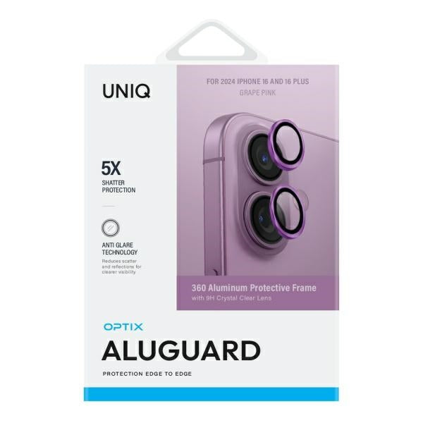 Uniq Optix Aluminum Camera Lens Protector with Applicator for iPhone 16 / iPhone 16 Plus - Pink