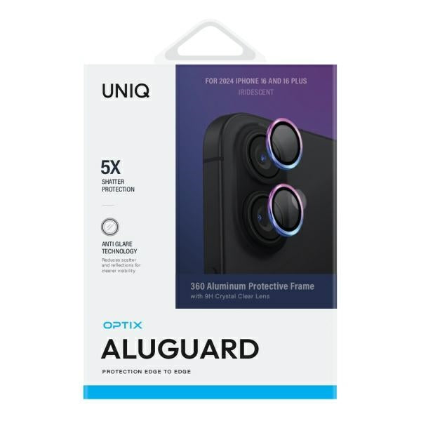 Uniq Optix Aluminum Camera Lens Protector with Applicator for iPhone 16 / iPhone 16 Plus - Iridescent