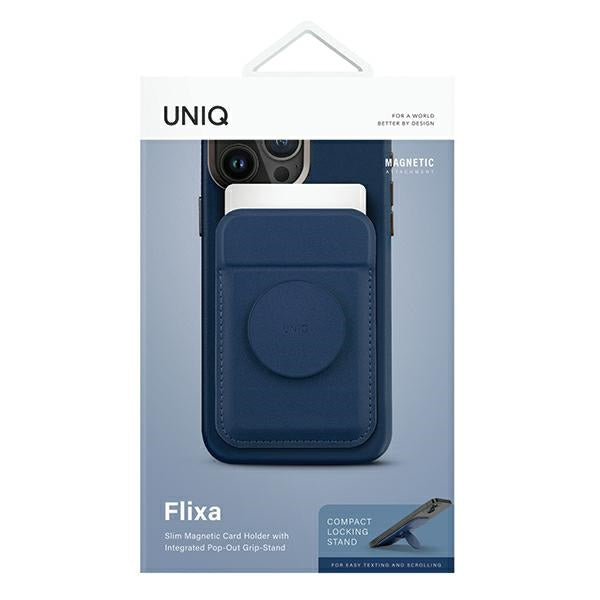 Uniq Flixa magnetic card wallet with stand navy blue