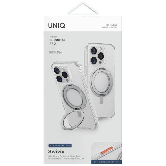 Uniq Swivix 360 Rotating Kickstand Case for iPhone 16 Pro - Transparent