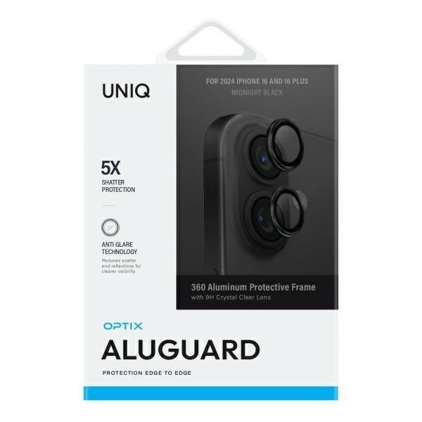 Uniq Optix Aluminum Camera Lens Protector iPhone 16 / 16 Plus with applicator - black