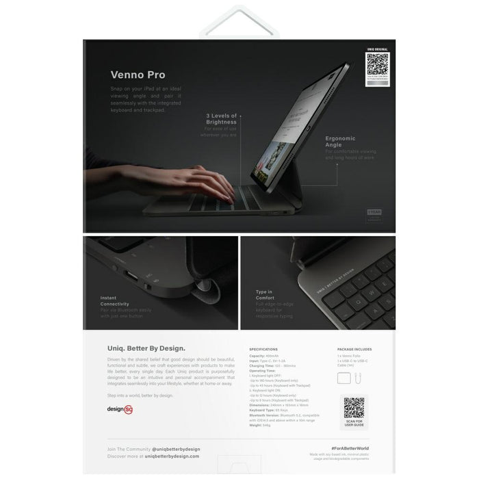 Uniq Venno Pro Magnetic Smart Case with Keyboard for iPad Air 10.9" (2020/2022) / Pro 11" (2021/2022) / Air 11" (2024/2025/2026) - Black